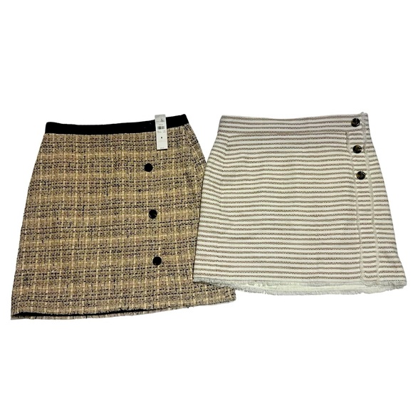 Ann Taylor Dresses & Skirts - Ann Taylor skirt bundle size 8 tweed knit stripe neutral modest tan white cream